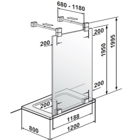 Душевое ограждение Villeroy & Boch Futurion 119х200, прозрачное стекло 8 мм, рама - хром