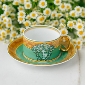 Чашка чайная с блюдцем Versace Medusa Amplified Green Coin 200 мл