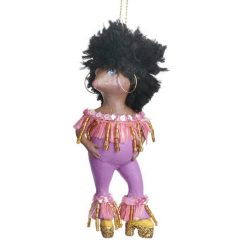 Новогодняя игрушка "Диско-мышь" 12,5 см, фиолетовая с бисером