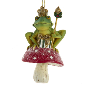 Елочная игрушка "Лягушка на грибе" 10 см