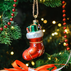 Елочная игрушка "Рождественский носок" 7 см