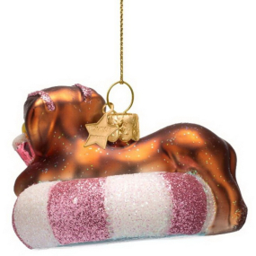 Елочная игрушка "Такса на надувном круге" 6 см