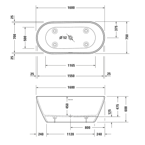 Ванна Duravit D-Neo 160x75, из DuroCast, без перелива