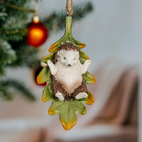 Игрушка на елку "Ежик на листочке" 11 см