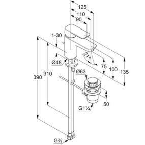 Смеситель для раковины Kludi Pure&Style 403820575, с клапаном, хром