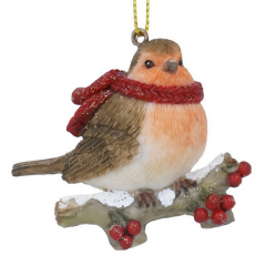 Елочная игрушка "Снегирь с шарфом на ветке" 5х6 см