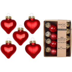 Набор елочных игрушек "Сердца" 4 см, 8 шт, цвет красный