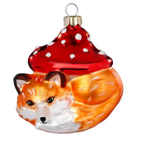 Елочная игрушка "Лиса с грибом" 7 см
