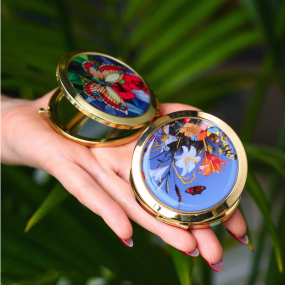 Зеркало карманное стеклянное в рамке "Летние цветы" 7,5 см