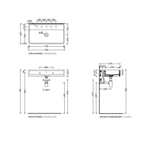 Раковина Flaminia Miniwash 75х42, с донным клапаном, Argilla