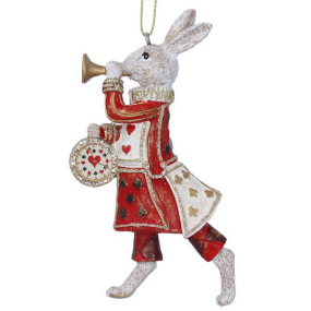 Елочная игрушка "Белый кролик с трубой" 11 см
