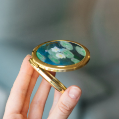 Зеркало карманное стеклянное в рамке "Водяные лилии" 7,5 см