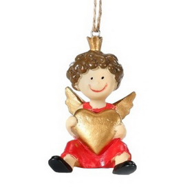 Елочная игрушка "Ангел с сердцем" 6,5 см, цвет красный