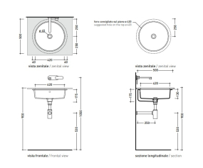 Раковина встраиваемая Flaminia Twin 42х42, с донным клапаном, Cenere Matt
