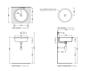 Раковина встраиваемая Flaminia Twin 42х42, с донным клапаном, Cenere Matt
