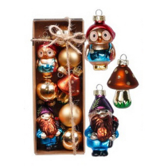 Набор елочных игрушек "Сова, волшебник, гриб" 3-7 см, 8 шт