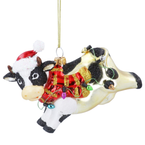 Елочная игрушка "Прыгающая корова" 8х13 см