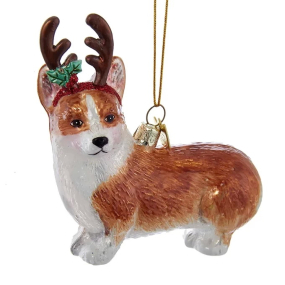 Новогодняя игрушка "Вельш-корги пемброк с рожками" 10,2 см