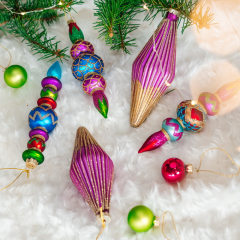 Игрушка на елку "Капля ребристая розово-золотая" 15 см