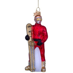 Елочная игрушка "Лыжник" 12,5 см, красный