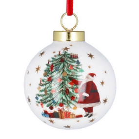 Елочный шар "Санта с елкой" 10 см