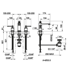 Смеситель для раковины Gessi Venti20 65012.727, брашированная латунь PVD