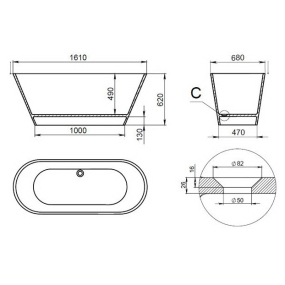 Ванна Holbi Selena SRG 161х68, из Soft Rock, белая глянцевая