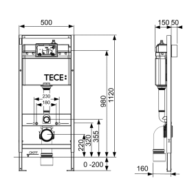 Комплект инсталляции TECE base kit + кнопка черная матовая, 4в1, 9400414