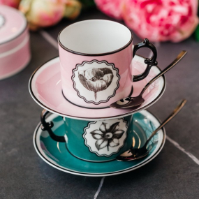 Чашка чайная с блюдцем Herbariae 200 мл, бирюзовая