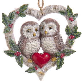 Елочная игрушка "Совы в сердце" 9,5 см