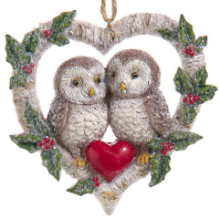 Елочная игрушка "Совы в сердце" 9,5 см