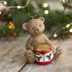 Новогодняя игрушка "Мишка с барабаном" 8 см