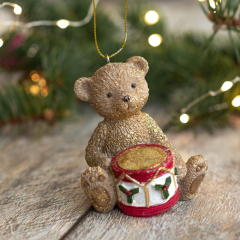 Новогодняя игрушка "Мишка с барабаном" 8 см