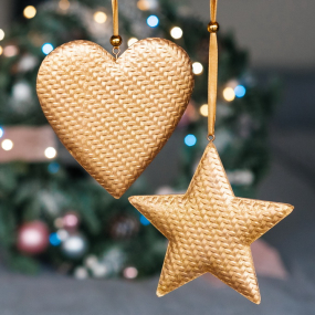 Новогодняя игрушка "Сердце золотое с тиснением" 13 см