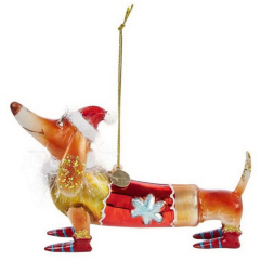 Елочная игрушка "Такса рыжая в шапке" 9,5 см