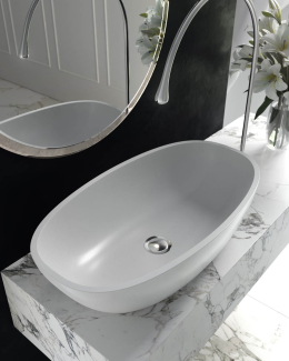 Раковина Holbi Tefia SR 63x35, из Soft Rock, белая матовая, с клапаном