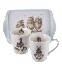 Набор кружек "Совы, заяц и утята" 180 мл на подносе, 3 предмета