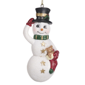 Елочная игрушка "Снеговик с чулком для подарков" 10 см