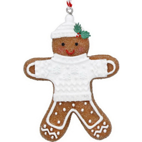 Елочная игрушка "Пряничный человечек в шапке и белом джемпере" 8 см