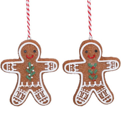Елочная игрушка "Пряничный человечек с остролистом" 8 см, в ассортименте