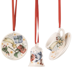 Набор елочных игрушек Christmas songs 6 см, 3 шт (тарелка, чашка с блюдцем, колокольчик)