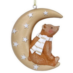 Новогодняя игрушка "Плюшевый мишка на луне" 6 см, цвет золото