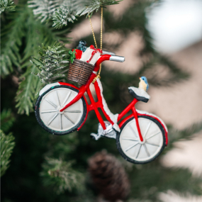Новогодняя игрушка "Птичка на велосипеде" 12 см