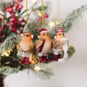 Елочная игрушка "Снегирь с мешком" 11 см