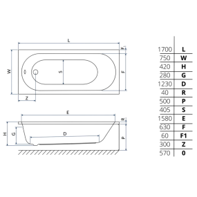 Ванна акриловая Excellent Oceana Mono 170x75, с ножками