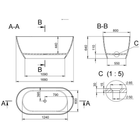 Ванна Holbi Venus SR 170х80, из Soft Rock, белая матовая, с сифоном