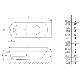 Ванна акриловая Excellent Oceana Mono 180x80, с ножками
