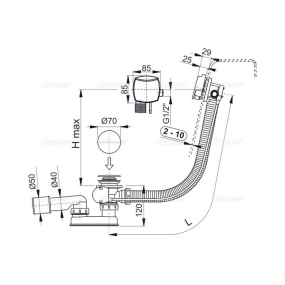 Сифон для ванны AlcaPlast A564CRM1-80, автомат с напуском воды через перелив, хром
