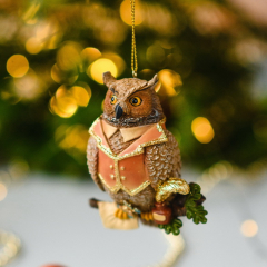 Елочная игрушка "Сова в розовом кафтане" 9 см