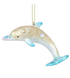 Елочная игрушка "Дельфин" 5х8 см, цвет сине-золотой